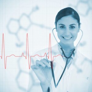 Doctor with stethoscope and heartbeat graph.