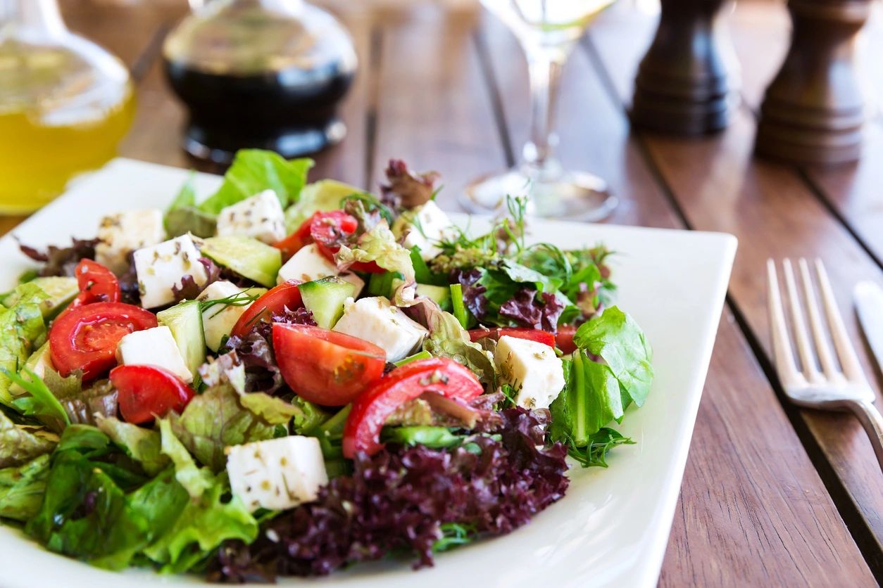 fm=f_y6rd8x0 Greek Mediterranean salad with feta cheese, tomatoes and peppers. Mediterranean salad. Mediterranean cuisine. Greek cuisine. (Greek Mediterranean salad with feta cheese, tomatoes and peppers. Mediterranean salad. Mediterranean cuisine. Greek cuisine.
